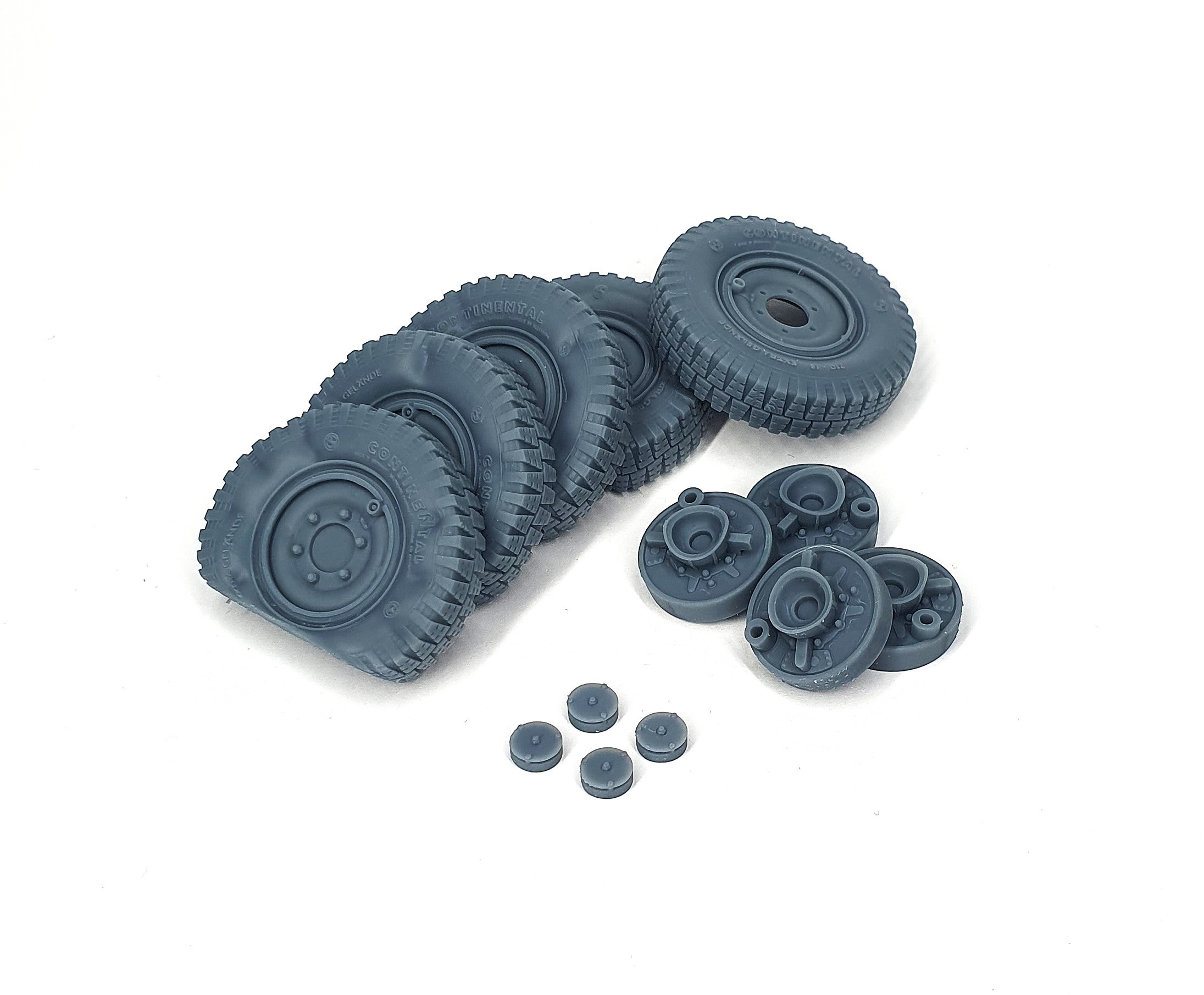 AFVs35-207 Sd.Kfz 222 late road wheels flat tires type 1 (4pcs + spare for Tamiya)