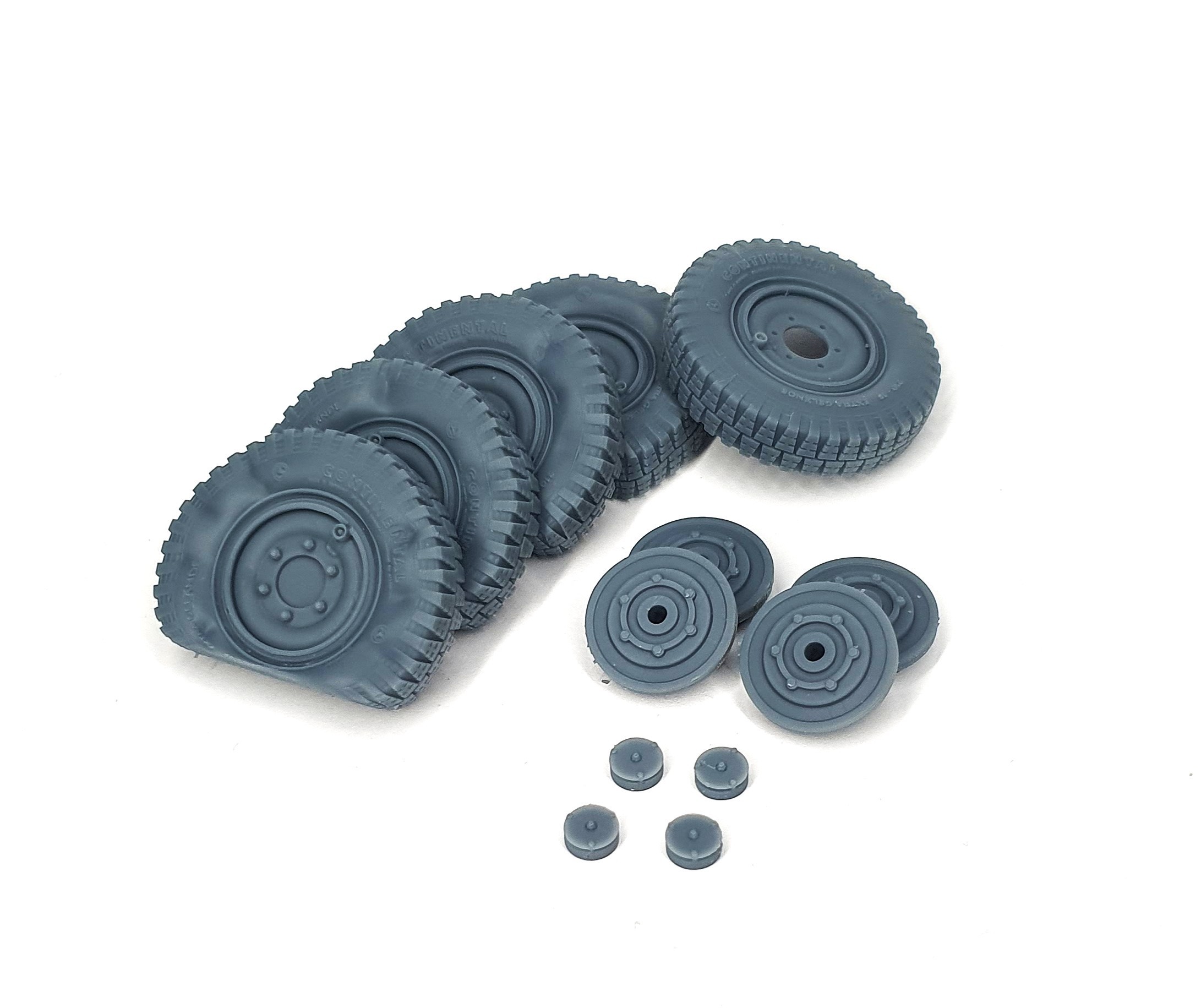 AFVs35-210 Sd.Kfz 222 late road wheels flat tires type 1 (4pcs + spare for Hobby Boss)